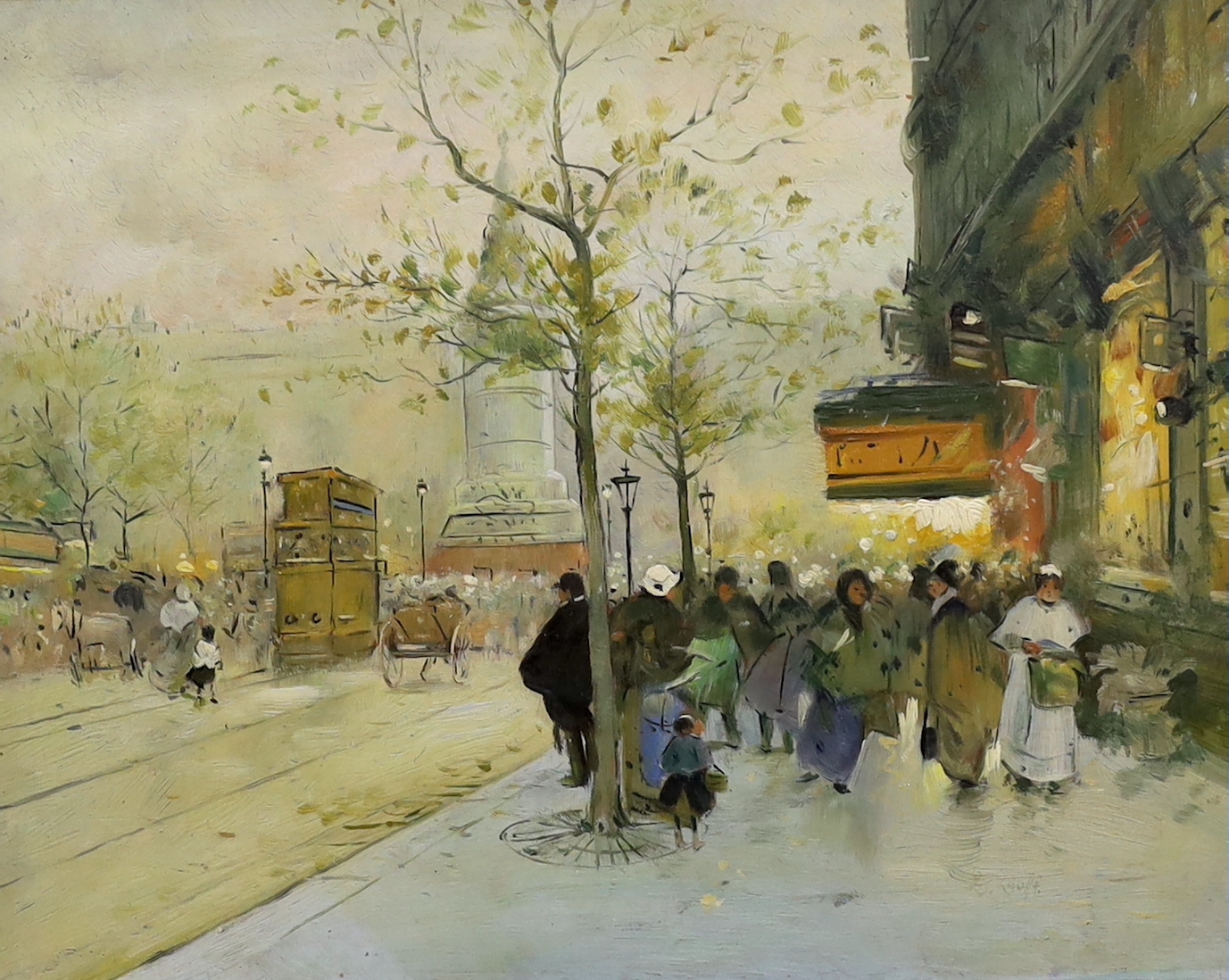 Modern oil on board in the French style, Parisian street scene, 19 x 24cm